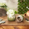 GREEK LEAF CEMENT FLOWER POT SET/2