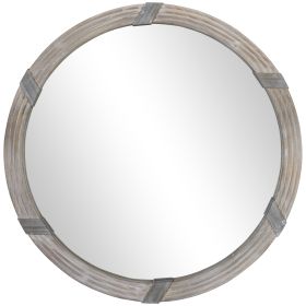 HOMCOM Round Wood Wall Mirror 31 Inch Natural Wood Color for Living Room Bedroom