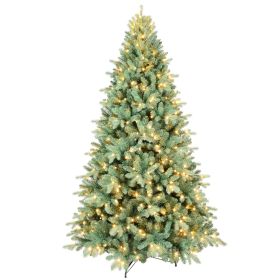 8ft Blue-Green Tint PE/PVC Hybrid Automatic Led Xmas Tree  Artificial Decor Large New Years Christmas Tree