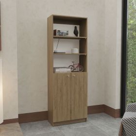 Home 2-Door Bookcase, Modern Storage Unit With Dual Doors And Multi-Tier Shelves, Natural Oak