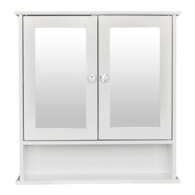 Double Door Mirror Indoor Bathroom Wall Mounted Cabinet Shelf White