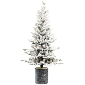 6.5ft PE/PVC Decorated Flocking Basin Pine Cone Xmas Tree Flocked Christmas Tree At Dining Room