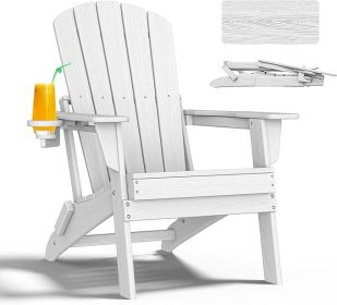 HDPE Folding Adirondack Chairs With Cup Holder (Option: White-1pack)