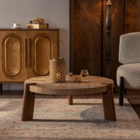 Wood Round Coffee Table For Living Room, Rustic Natural Coffee Table For Apartment, Easy Assembly (Option: Natural Wood)