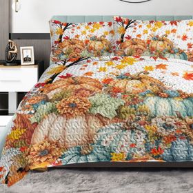 3 Pieces Colorful Oil Painting Pumpkin Pattern Quilt Set Twin Full Queen King Size For All Seasons Flower Fall Leaves Bedding Set With 2 Pillowca (Option: Twin-Orange)