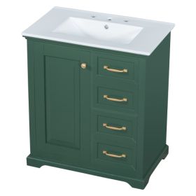 30 Bathroom Vanity With Sink, One Package, Green Bathroom Cabinet With Drawers, Solid Frame And MDF Board (Color: Green)