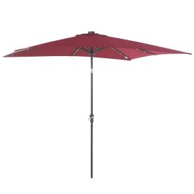 9ft Solar LED Patio Umbrella Outdoor Table Market Shade Crank Red (Color: Red)