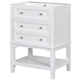 24 Bathroom Vanity With Sink, Bathroom Storage Cabinet With Drawer And Open Shelf, Solid Wood Frame, White (Color: White)