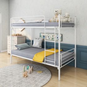 Twin-Over-Twin Bunk Bed With Metal Frame And Ladder, Space-Saving Design,White (Color: White)