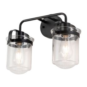 2-Light With Clear Glass Shade,Modern Sconce, Industrial Indoor  Light Fixture For Bathroom Living Room Bedroom Over Kitchen Sink,E26 Socket,No B (Color: Black)
