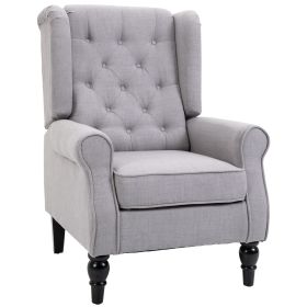 Gray Fabric Tufted Club Accent Chair With Removable Cushion, Wooden Legs (Color: Grey)