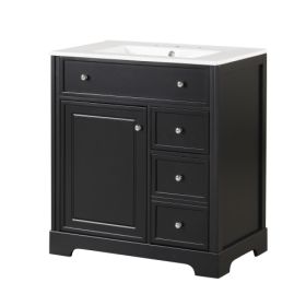 30  Bathroom Vanity With Sink Top, Bathroom Vanity Cabinet With Door And Two Drawers, MDF Boards, Solid Wood, One Package, Black (Color: Black)
