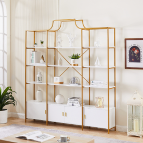 78 Inch 4 Tiers Home Office Bookcase Bookshelf, Storage Cabinet Display Shelf, X Bar Gold Frame (Option: Golden)