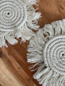 Macramé Drink Coasters; (7inch) (Color: Blue-grey)