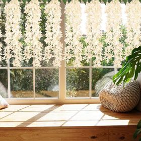 8Pcs Lilacs Artificial Flowers Hanging Flowers Hanging Wisteria Vines White Champagne Fake Syringa Wisteria Vines Faux Silk Lilac Hanging Floral (Color: 2)