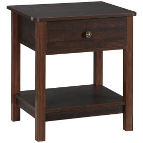 Dark Brown Nightstand With Drawer And Shelves Compact Design For Small Spaces Bedroom Furniture (Color: Brown)