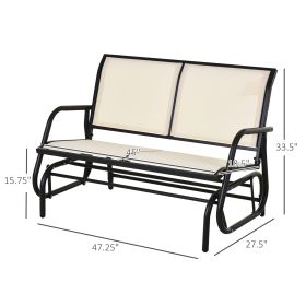 2-Person Glider Bench, Outdoor Swing Chair Loveseat, With Comfortable Fabric, Smooth Rocker, Steel Frame, For Porch, Beige (Color: Beige)